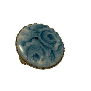 Vintage Blue Rose Circle Disk Lapel Scarf Pin Brooch